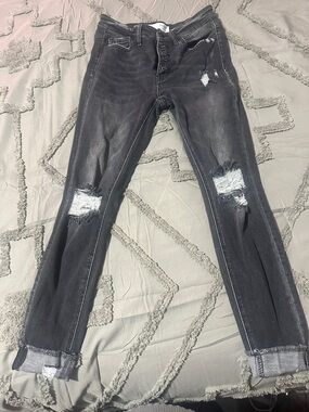 Women's Distressed Charcoal Skinny Jeans